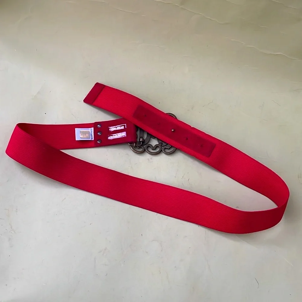 Vintage bright red Dolce & Gabbana stretchy wide belt with large unique buckle